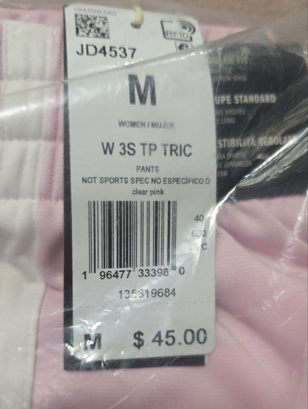 adidas Women’s Pink Track Pants with White 3-Stripes - Picture 3 of 3